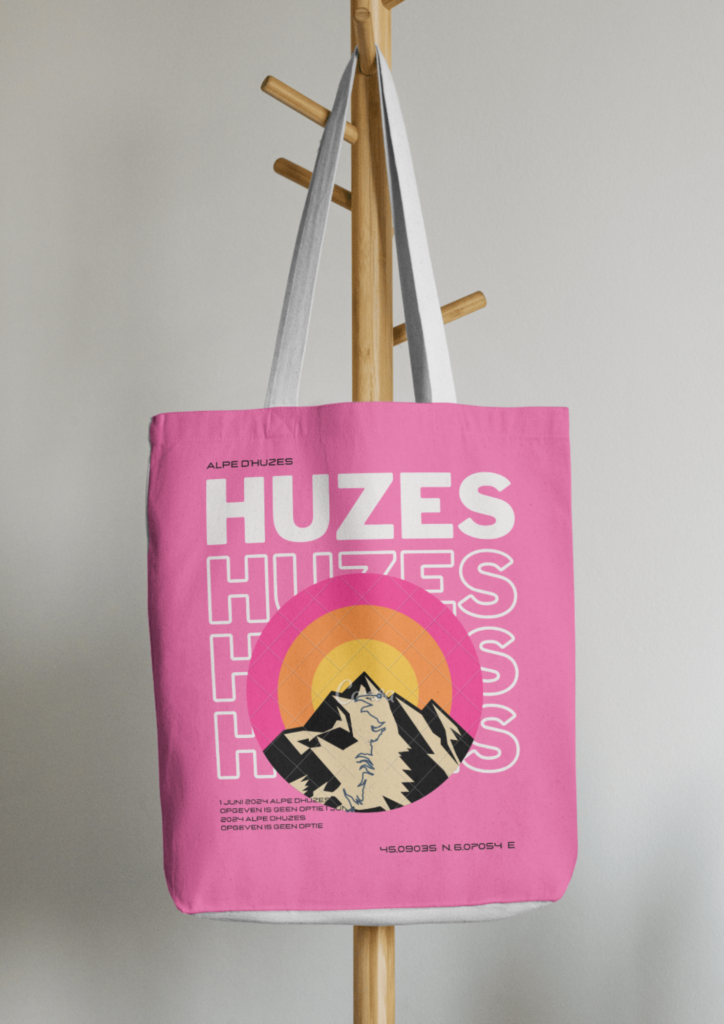 Pink tote bag with huzes on it